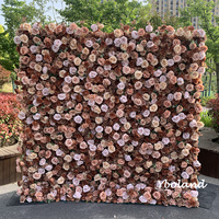 H143 Rose artificielle brun-rougeâtre, Hortensia, Feuilles vertes, Décorations murales florales en tissu renforcé simulé pour mariages