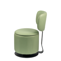 Taburete Redondo Verde con Respaldo Fijo, Giratorio 360 Grados, de Cuero PU, con Gran Espacio de Almacenamiento Interior para Dormitorio o Vestidor