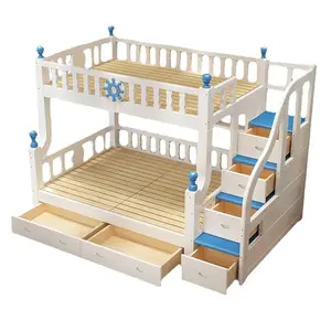 solid wood children's bunk bed kids furniture bed Navy theme customized
