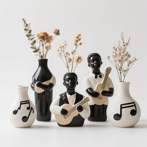 Vase en <span class=keywords><strong>céramique</strong></span> personnalisé de musicien africain - Décoration d'intérieur OEM/ODM avec accents d'instruments, variations de poses dynamiques - Product Image 2