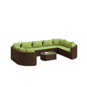 Set Divano da Giardino Marrone e Verde, Arredamento Esterno per 10 Persone in Rattan, Design Contemporaneo Resistente alle Intemperie - Product Image 1