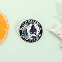 Pin de Esmalte Hello Darkness My Old Friend, Letras de Música Folk, Broche Gótico con Diseño de Murciélago y Flor, Insignia de Solapa, Venta al por Mayor