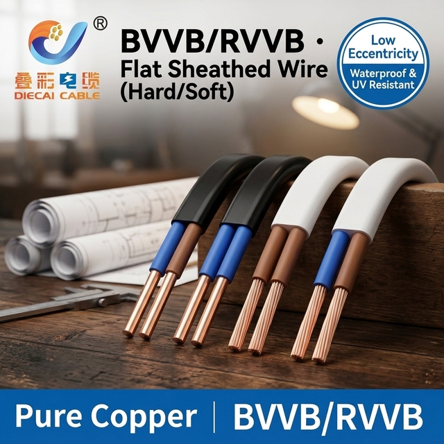 BVVB Flat Power Cable 300V 500V OFC Copper 2 Core 3 Core PVC Dual Sheathed for Indoor Surface Wiring