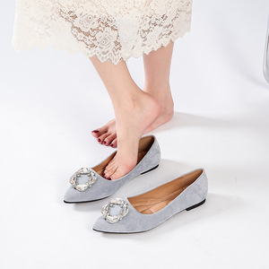 Zapatos Planos <span class=keywords><strong>de</strong></span> Ballet <span class=keywords><strong>de</strong></span> Ante con Punta Puntiaguda para Mujer, Primavera-Otoño, con Adorno Circular <span class=keywords><strong>de</strong></span> Diamantes <span class=keywords><strong>de</strong></span> Imitación, para Uso Diario y Fiestas - Product Image 2