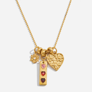 สร้อยคอจี้รูปหัวใจสแตนเลสประดับเพชรเทียมรูปดอกเดซี่สีทองสำหรับผู้หญิงเป็นของขวัญเครื่องประดับ - Product Image 1