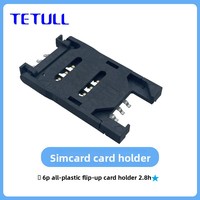 Support universel pour carte SIM 6 broches tout plastique, hauteur 2,8 mm, type couvercle rabattable, connecteur de fente pour cartes pour appareils intelligents