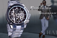 Forsining Montre-bracelet mécanique de luxe pour hommes, style steampunk, horloge supérieure avec boîtier en acier inoxydable, design ovale en alliage.