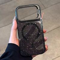Coque de téléphone magnétique transparente scintillante pour iPhone 18 17 Pro Max 16 15 14 13 18 Pro 16 Plus avec support de caméra en métal