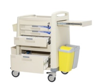 Chariot de transport de médicaments hospitalier moderne sécurisé en ABS avec serrures individuelles et surfaces de travail à double usage pour produits pharmaceutiques