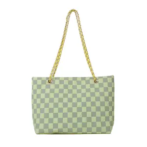 REWIN Wholesale Large Capacity Plaid Checkered Crossbody Tote Bag with Chain Strap for Girls