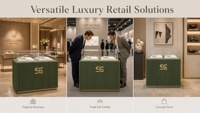 Vitrine de Luxe pour Bijoux, Double Cloche en Verre, Armoire Vert Fluteé, Logo Personnalisé pour Design Intérieur de Boutique de Détail