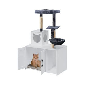 Muebles para mascotas en apartamentos pequeños: Casa oculta para gatos con árbol para gatos, gabinete de almacenamiento, caja de arena para gatos interior simple y transpirable. - Product Image 5