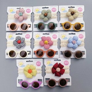 Novedad 2026, Gran Venta: Gafas de Sol Redondas Pequeñas con Diseño de Cuadros Coloridos y Diadema de Girasol, Set de Gafas de Sol de Dibujos Animados Lindas para Bebé, Regalo - Product Image 1