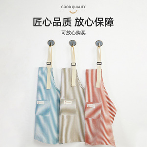 Tablier en coton et lin rayé, résistant à l'huile, pour la cuisine, les travaux ménagers, usage quotidien - Product Image 4
