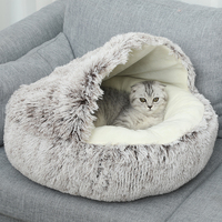Lit pour chat confortable à capuche, en peluche longue, auto-chauffant, semi-fermé, nid douillet pour chaton et chiot