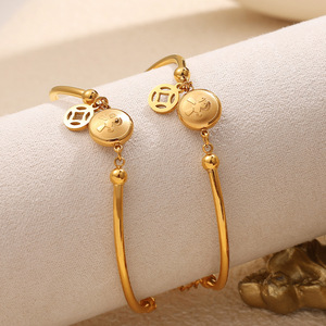 Gold Plated <b>Copper</b> Alloy Charm <b>Bracelet</b> For Women Fashion Curved Design With Coin Pendant Jewelry Accessory - Product Image 2