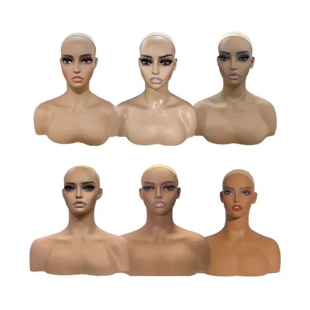 realistic and High quality female mannequin head with shoulders and makeup for store wig display