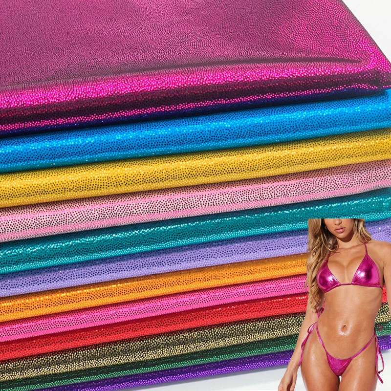 No MOQ Shiny Mystique Dots Hologram Metallic Foil 4 Way Stretch Polyamide Spandex Fabric Swimsuits Gymnastics Leotard Fabrics