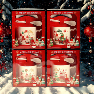 Tasses à café de Noël en céramique à prix réduit avec couvercle et cuillère – Offre promotionnelle de Noël en gros, très demandées - Product Image 6
