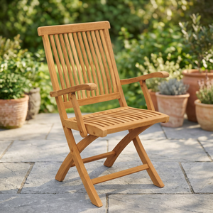 Teak Wood Durable Folding Garden <b>Chair</b> with Armrests <b>Rustic</b> Outdoor Furniture Tapered Leg Design - Product Image 3