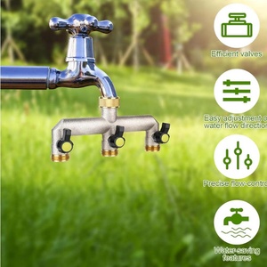 3 Ways Brass Garden <b>Outside</b> Tap Splitter 3/4" Water Taps Distributor Multi Tap Connector Faucet Splitter for Hose Pipe Fittings - Product Image 4