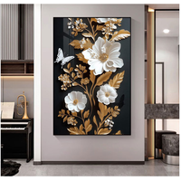 Décoration Murale Moderne Nordique de Luxe, Tableau Abstrait Noir Stéréoscopique à Motifs Floraux, Art Minimaliste pour Fond de Canapé de Salon