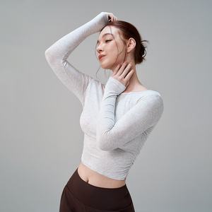 Maglietta Casual leggera e ecologica da <span class=keywords><strong>donna</strong></span> maglia da <span class=keywords><strong>palestra</strong></span> rapida asciugatura senza cuciture a maniche lunghe traspiranti sport all'aria aperta attivi - Product Image 2