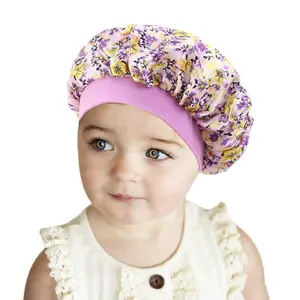 Bonnets en Satin doux pour bébé, nouveaux, personnalisés, extensibles, personnalisés, à fleurs, enroulé, Bonnets de couchage, vente en gros,