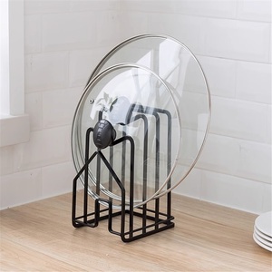 Étagère de rangement de cuisine moderne en acier inoxydable sur pied pour planches à découper, couvercles et filtres – Étanche, non pliable, double niveau - Product Image 3