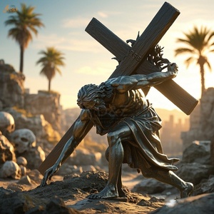 Famosa religione cattolica cristiana statua in ottone gesus 14 stazione nona stazione a grandezza naturale giesus cade terza volta scultura in bronzo - Product Image 3