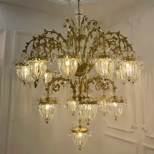 Illuminazione di cristallo d'ottone antico francese decorazione di lusso lampadario per sala da pranzo lampadario europeo in rame per soggiorno
