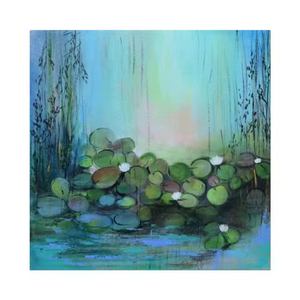 Feuilles de lotus d'été de style impressionniste au bord du lac Art mural Belles images pour décorations suspendues - Product Image 1