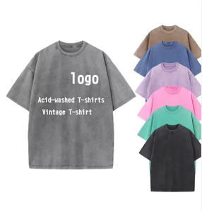 T-shirt Homme Oversize Délavé à l'Acide Manches Courtes Col Rond Vintage Couleur Unie 100% Coton Jersey Coupe Ample Anti-Rétrécissement Design Vierge - Product Image 1