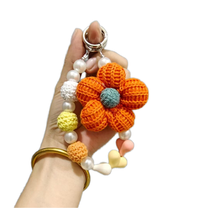 Amigurumi fait à la main Crochet fleur porte-clés femmes tricoté porte-clés mignon perlé téléphone breloques clés <span class=keywords><strong>de</strong></span> voiture sac accessoires-disponible - Product Image 1