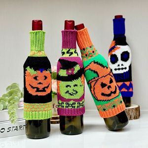 Decoración de Botellas de Vino para Mesa de Halloween, Funda de Botella de Vino Tejida Navideña con Diseño de <span class=keywords><strong>Calabaza</strong></span>, Fantasma, Calavera y Araña - Product Image 3