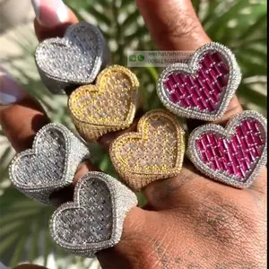 Ready To Ship Heart Ring 5A CZ Micro Pave Cubic Zircon Ring Full Iced Out Bling Hip Hop Punk Men Women Jewelry