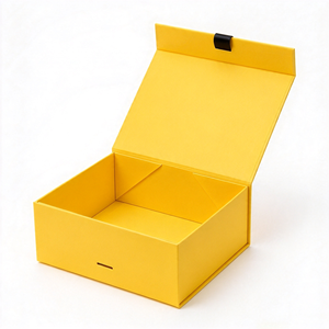 Caja de Regalo Plegable de Cartón Amarillo de Lujo con Lazo de Cinta Grosgrain Negra para Cosméticos y Cuidado de la Piel - Product Image 1