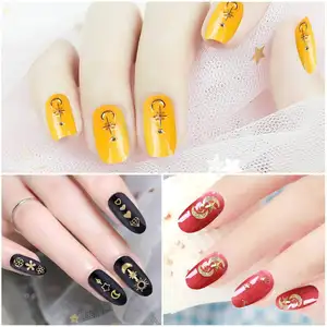 Yiwu Mixed Shape Nail Studs Star Moon Floral Plants Glitter Nail Art Jewels DIY Decoration Gold 3d Metal Nails Rivets