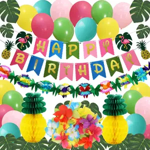 Hawaii Party Decoration Sets Paper Fans Latex Balloons Paper Banner Sets Hawaii Theme Party Decorations