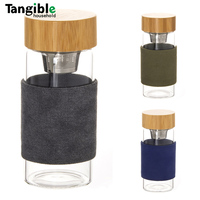 Mug à thé en verre borosilicate à double paroi 2026 avec infuseur en acier inoxydable, couvercle en bambou, anti-fuite, sans BPA, compatible lave-vaisselle et micro-ondes