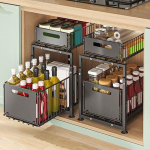 <b>Kitchen</b> Sink Storage Rack, Seasoning Rack, Storage <b>Basket</b>, Adjustable Cabinet, <b>Pull</b>-<b>out</b> Layered Rack - Product Image 1