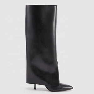Botas de Invierno Estilo Occidental para Mujer, Tacón Alto Delgado, Punta Puntiaguda, Parte Superior de PU, Botas Altas por Encima de la Rodilla - Product Image 2