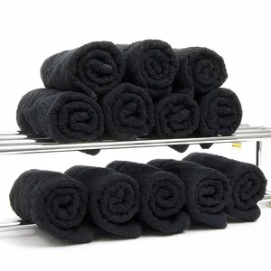 Hot Sale Quick Drying Barber Shop Hair Towel Custom Cotton Black Beauty Nail Salon Towels