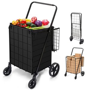 <b>Foldable</b> Steel Shopping Trolley 1 Handle Durable 60L Capacity Grocery <b>Cart</b> Black Wire Frame Utility Bag Carrier Indoor Outdoor - Product Image 6