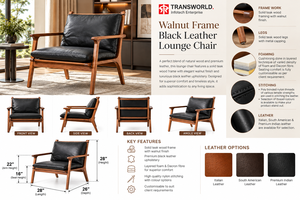 Sillón de Cuero Negro de Diseño con Estructura de Nogal Natural, Cojín de Respaldo Soportador y Estilo Contemporáneo Atemporal - Product Image 4