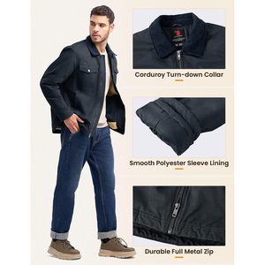 Veste de travail en toile pour homme Rdruko, 100% coton, doublure en sherpa, col rabattable, manteau d'hiver Detroit - Product Image 6
