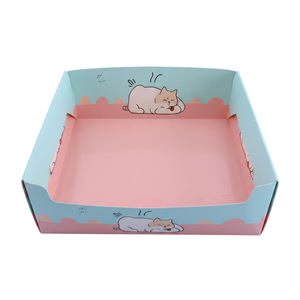 Disposable Cat Litter <b>Box</b> Foldable <b>Large</b> Size 37x29.5x12cm Semi-Enclosed For Travel And Car Use Pink Fat Cat Design - Product Image 2
