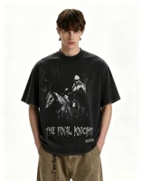 T-shirt court unisexe noir streetwear oversize à manches courtes, imprimé personnalisé de haute qualité, effet vieilli et délavé
