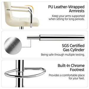 ファッションデザインスクエアスイベルベージュフェイクレザー調節可能カウンターハイトバースツール - Product Image 6