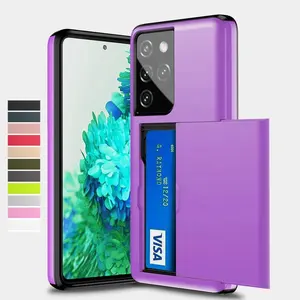 With Slide credit Card Slot 2 In 1 TPU PC Mobile Phone storage name Case For Samsung Galaxy S9 S10 NOTE 9 S20 S21 S22 Plus Ultra